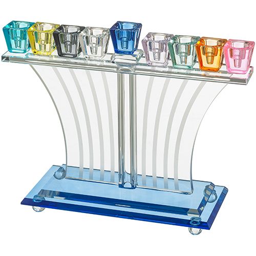 9036.jpg חנוכייה קריסטל ענבר צבעוני 21 ס"מ – תמונה 1