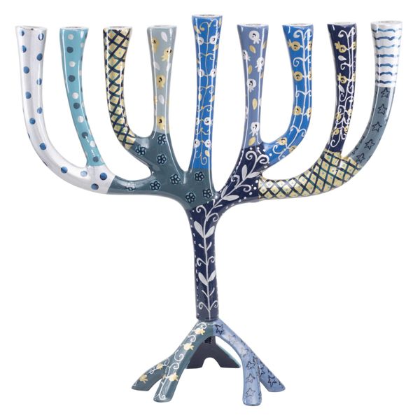 11512.jpg חנוכיה ענקית 32 ס"מ + ציור יד - כחול פסים – תמונה 1
