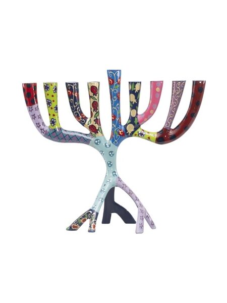 חנוכיה קטנה 20 ס"מ ציור יד -צבעוני פסים
