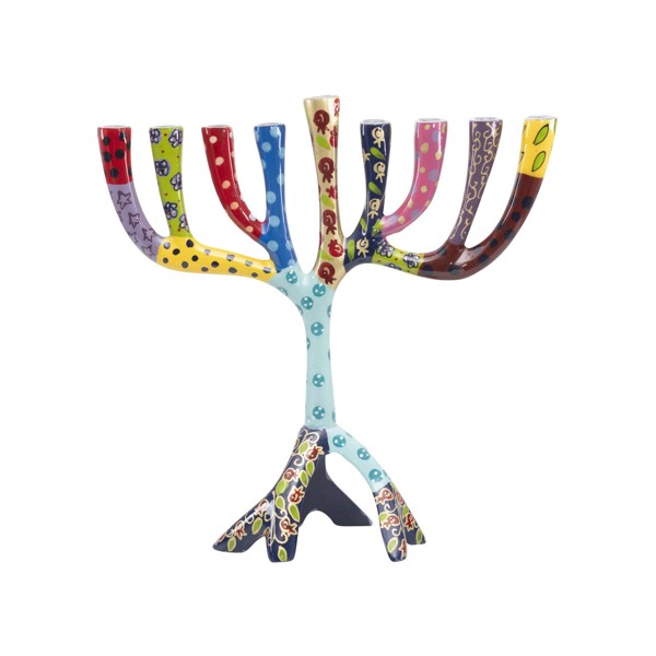 11526.jpg חנוכיה בינונית 23 ס"מ + ציור יד צבעוני פסים – תמונה 1
