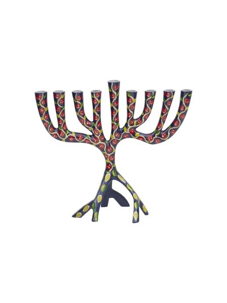 חנוכיה קטנה 20 ס"מ ציור יד - רימונים צבעוני